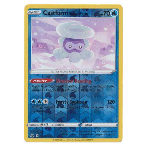 Castform Snowy Form : CHILLING REIGN (Reverse holo) - 034/198