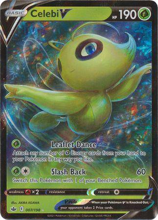 Celebi V card from Lockett Labs, HP 190, featuring Leaflet Dance and Slash Back moves, with vibrant artwork and holographic f