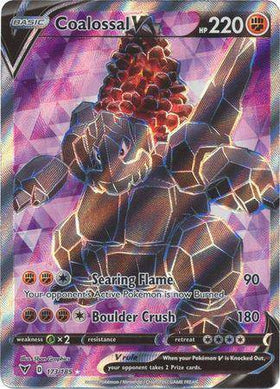 Lockett Labs Coalossal V card featuring vibrant artwork, HP 220, and moves Searing Flame and Boulder Crush.