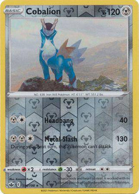 Cobalion: CHILLING REIGN (Reverse holo) card featuring a blue and silver Pokémon in a scenic background, with attack details.