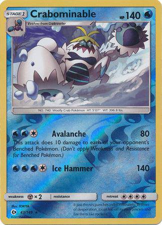 Crabominable : SUN & MOON BASE (Reverse holo) - 43/149 - Lockett Labs UK