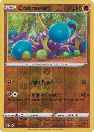 Crabrawler card from Lockett Labs' Chilling Reign set, featuring reverse holo design with vibrant artwork and stats.