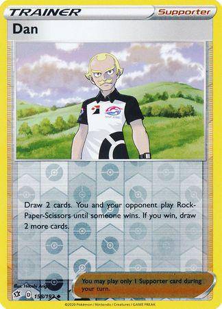 Lockett Labs Dan: REBEL CLASH (Reverse holo) card featuring a trainer in a black and white outfit, with game instructions.