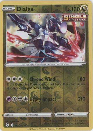 Lockett Labs Dialga: EVOLVING SKIES (Reverse holo) card featuring vibrant artwork, stats, and attack details. 112/203.