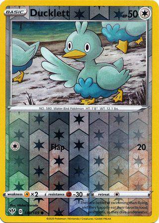 Lockett Labs Ducklett: DARKNESS ABLAZE (Reverse holo) card featuring a blue duck Pokémon with a starry background, 148/189.