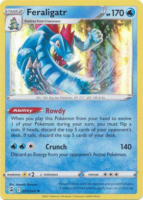 Feraligatr Holo card from Lockett Labs, featuring vibrant artwork, HP 170, and abilities like Rowdy and Crunch.