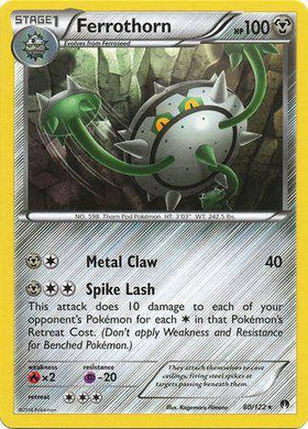 Ferrothorn card from Lockett Labs, featuring a metallic Pokémon with spikes, showcasing attacks Metal Claw and Spike Lash.