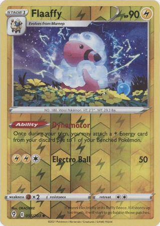 Flaaffy card from Lockett Labs, featuring a reverse holo design with a pink sheep Pokémon against a starry background.