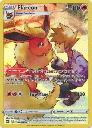 Lockett Labs Flareon card from Brilliant Stars featuring a character and Flareon, showcasing abilities and stats.