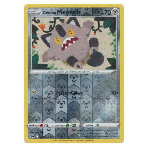 Galarian Meowth : CROWN ZENITH (Reverse holo) - 084/159