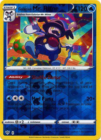 Galarian Mr. Rime card from Lockett Labs, Reverse holo, featuring vibrant colors and playful design, 036/189.