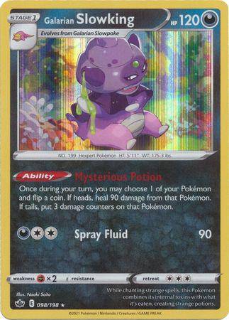 Galarian Slowking card from Lockett Labs, CHILLING REIGN set, holo version 098/198, featuring vibrant artwork and stats.