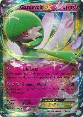 Gardevoir EX card from Primal Clash set, featuring vibrant artwork, HP 170, and attack details: Life Leap and Shining Wind.