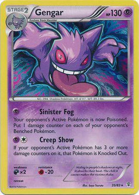 Holo Gengar card from Lockett Labs, featuring vibrant artwork and stats, including HP 130 and abilities Sinister Fog and Cree