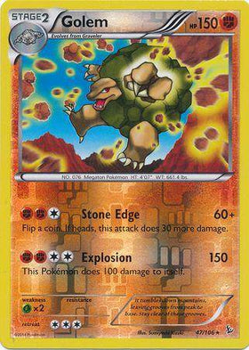 Lockett Labs Golem: FLASHFIRE (Reverse holo) card featuring a rock-like creature with HP 150 and attack details.