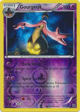 Lockett Labs Gourgeist XY BASE (Reverse holo) card featuring a ghostly Pokémon with pink and purple accents, 100 HP.
