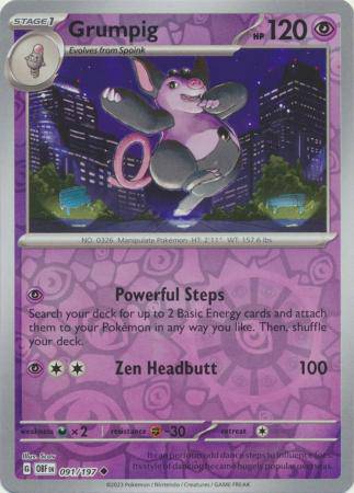 Grumpig : OBSIDIAN FLAMES (Reverse holo) - 091/197 - Lockett Labs UK