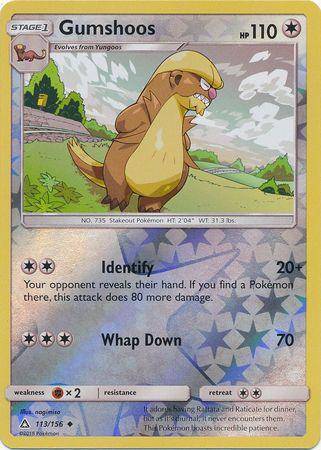 Lockett Labs Gumshoos: ULTRA PRISM (Reverse holo) card featuring a cartoonish Gumshoos with HP 110 and attack details.