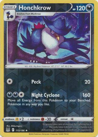 Honchkrow : LOST ORIGIN (Reverse holo) - 115/196 - Lockett Labs UK