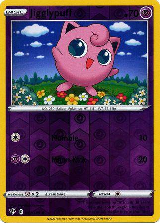 Lockett Labs Jigglypuff card from DARKNESS ABLAZE set, reverse holo, featuring Jigglypuff in a colorful landscape.