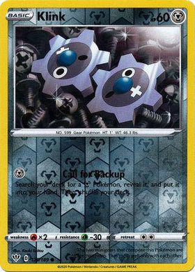 Lockett Labs Klink: DARKNESS ABLAZE (Reverse holo) card featuring a metallic gear design with a blue and silver color scheme.