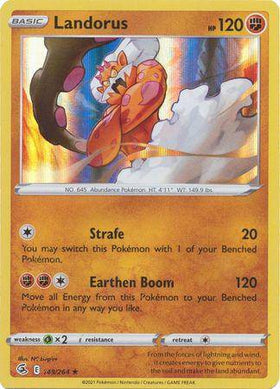 Lockett Labs Landorus: FUSION STRIKE (Holo) card featuring vibrant artwork, HP 120, and attack details. Card number 148/264.
