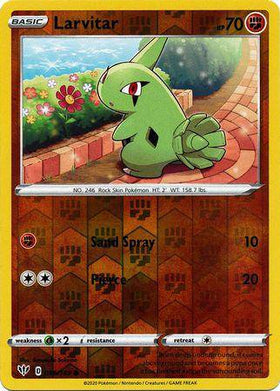 Lockett Labs Larvitar: DARKNESS ABLAZE (Reverse holo) card featuring a green Larvitar on a pathway with a brick background.
