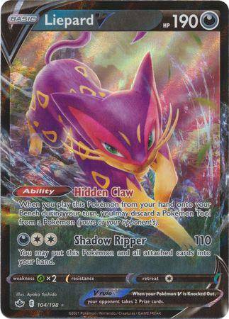Lockett Labs Liepard V card from CHILLING REIGN set, featuring a vibrant purple Liepard with abilities and attack details.