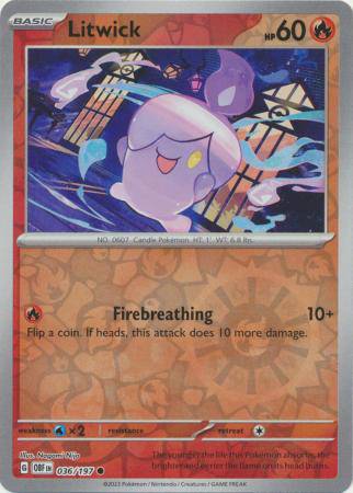 Litwick : OBSIDIAN FLAMES (Reverse holo) - 036/197 - Lockett Labs UK
