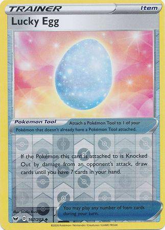 Lockett Labs Lucky Egg card from SWORD & SHIELD BASE, reverse holo, featuring a colorful egg design. Card number 167/202.