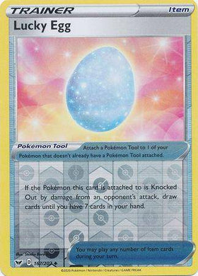 Lockett Labs Lucky Egg card from SWORD & SHIELD BASE, reverse holo, featuring a colorful egg design. Card number 167/202.