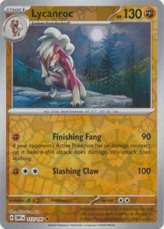 Lycanroc : OBSIDIAN FLAMES (Reverse holo) - 117/197 - Lockett Labs UK