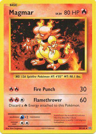 Lockett Labs Magmar card featuring a fiery Pokémon illustration, with stats including 80 HP and attack details.