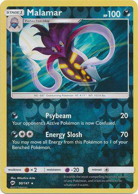 Lockett Labs Malamar card from BURNING SHADOWS, reverse holo, features a colorful design with HP 100 and two attack options.