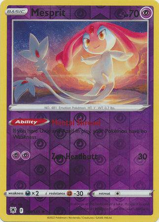Lockett Labs Mesprit: ASTRAL RADIANCE (Reverse holo) card featuring a colorful illustration of Mesprit with vibrant backgroun