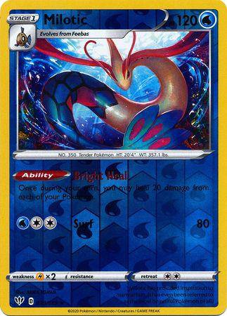Lockett Labs Milotic: DARKNESS ABLAZE (Reverse holo) card featuring vibrant artwork, HP 120, and ability "Bright Heal."