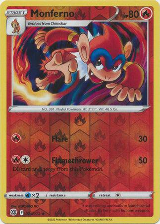 Monferno : BRILLIANT STARS (Reverse holo) - 025/172 - Lockett Labs UK
