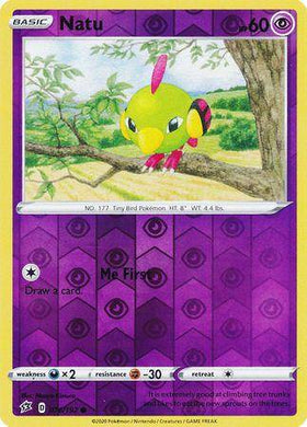 Lockett Labs Natu: REBEL CLASH (Reverse holo) card featuring a vibrant green bird perched on a tree branch with a purple back