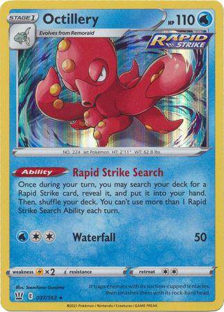Lockett Labs Octillery: BATTLE STYLES (Holo) card featuring a vibrant octopus design with abilities and stats.