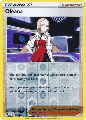 Lockett Labs Oleana: REBEL CLASH (Reverse holo) card featuring a character in a stylish outfit with game elements in the back