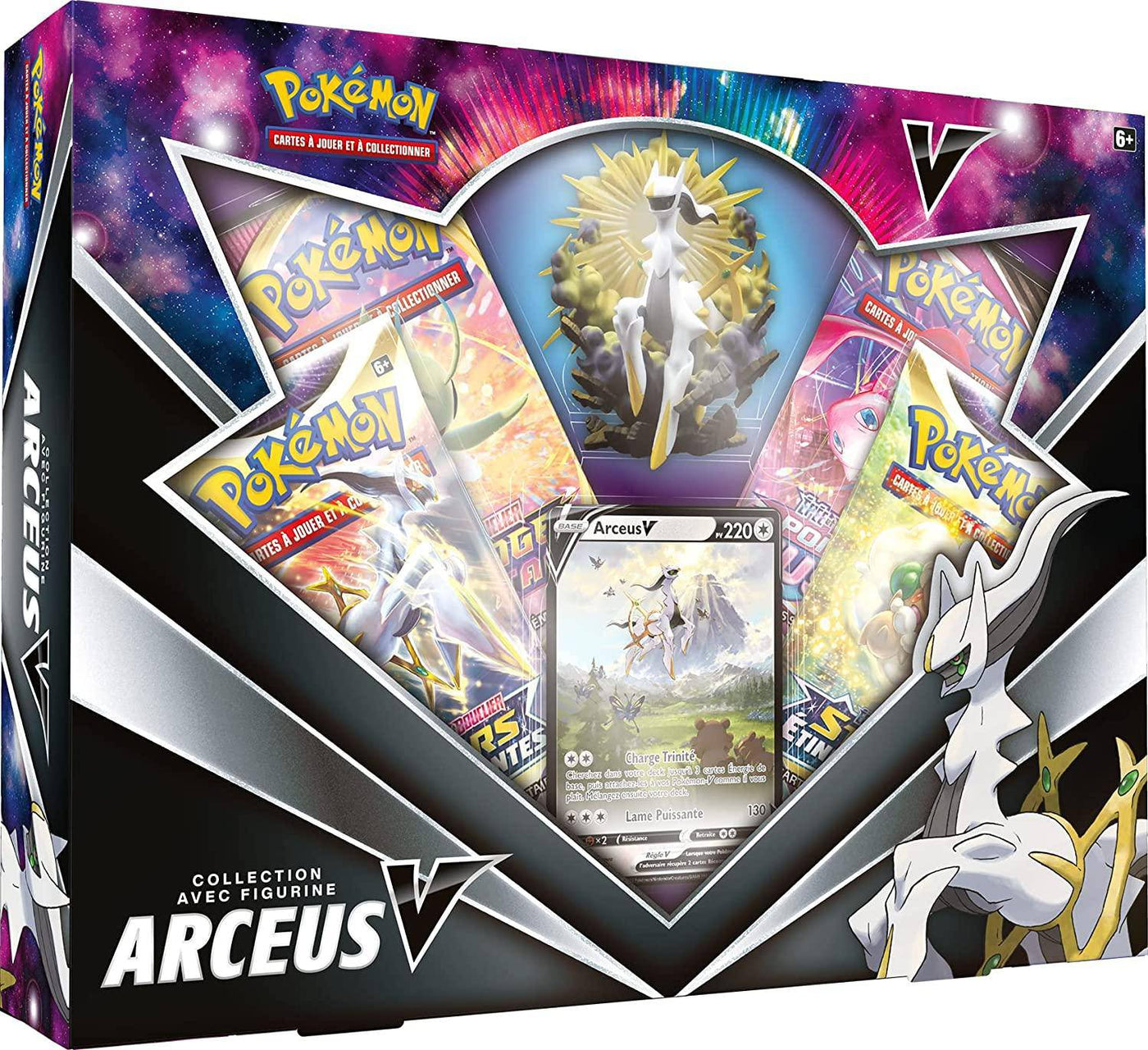 Lockett Labs Pokemon Arceus V Figure Collection featuring Arceus V card, booster packs, and a collectible figure.