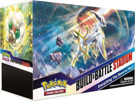 Lockett Labs Pokemon Brilliant Stars Build & Battle Stadium box featuring vibrant artwork of Pokemon characters and game deta