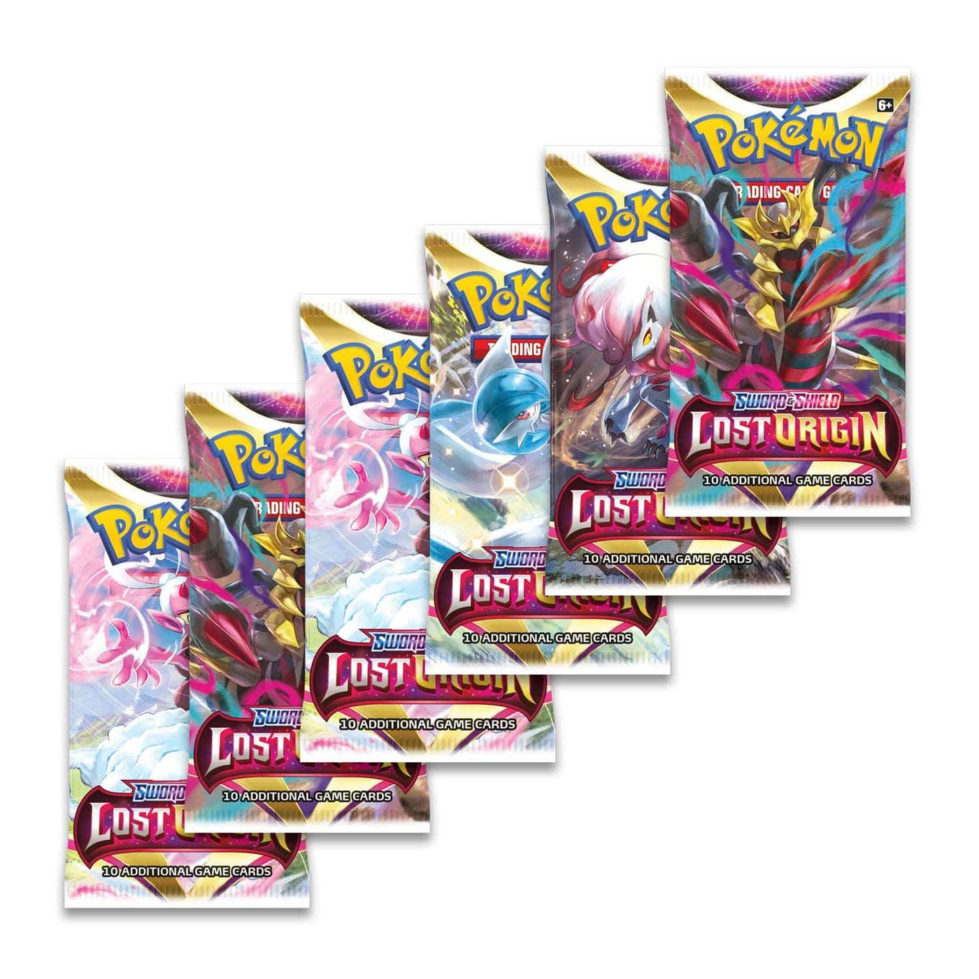 Lockett Labs Pokémon: Lost Origin Booster Pack featuring five colorful packs with vibrant artwork and branding.
