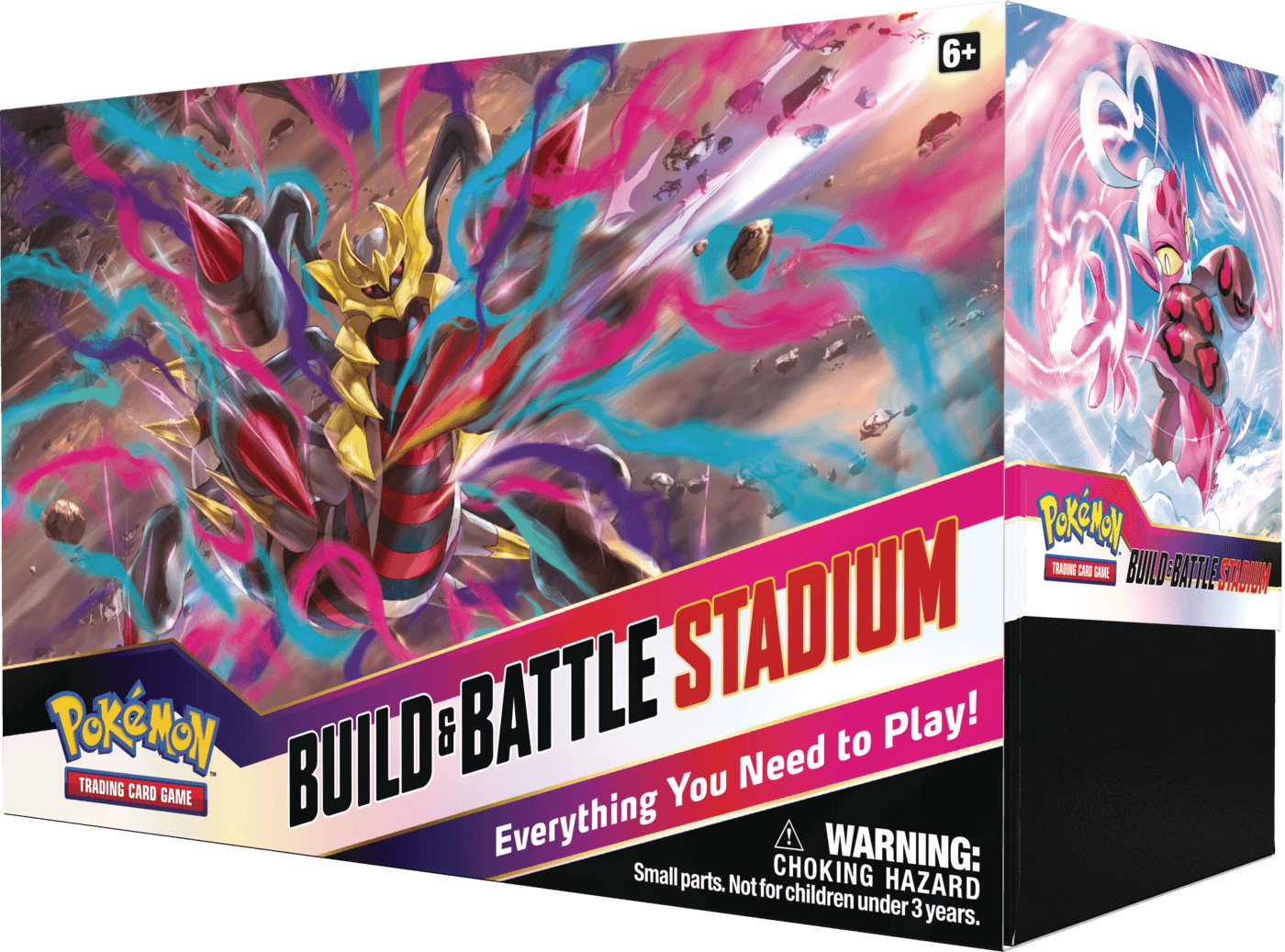 Lockett Labs Pokémon: Lost Origin Build and Battle Stadium box featuring vibrant artwork of Pokémon characters and game detai