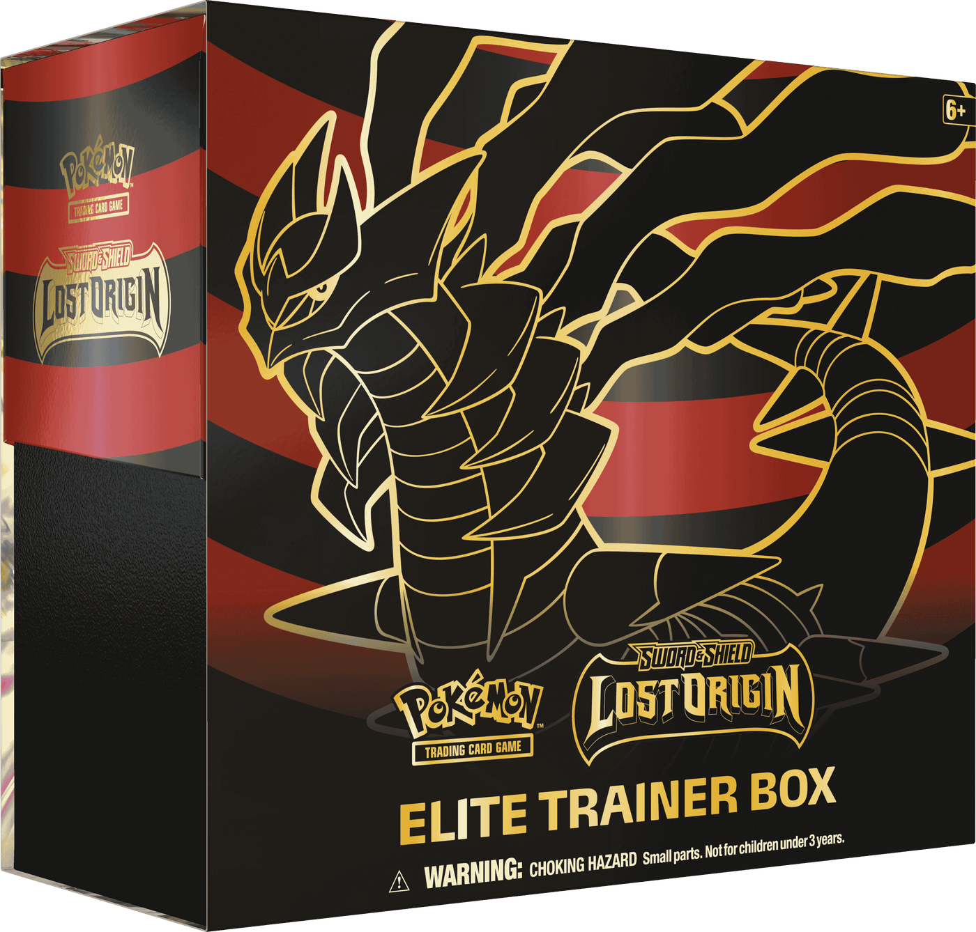 Lockett Labs Pokémon: Lost Origin Elite Trainer Box featuring a black and gold design with a dragon graphic and red accents.