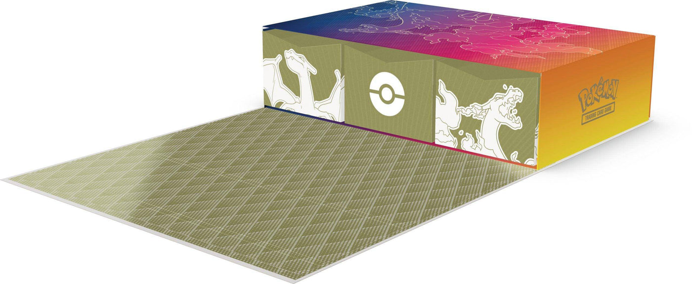 Lockett Labs Pokemon Ultra-Premium Collection - Charizard features a colorful box with Charizard designs and a playmat.