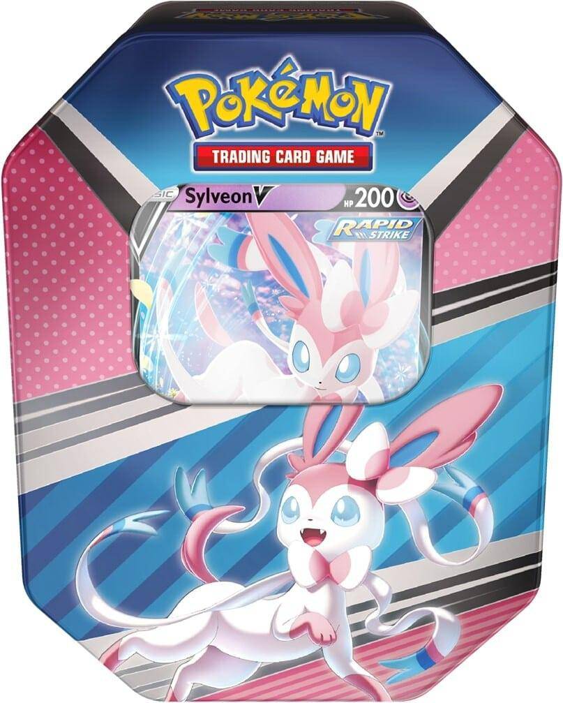 Lockett Labs Pokemon V Heroes Tin featuring Sylveon V, colorful design with Sylveon artwork and trading card window.