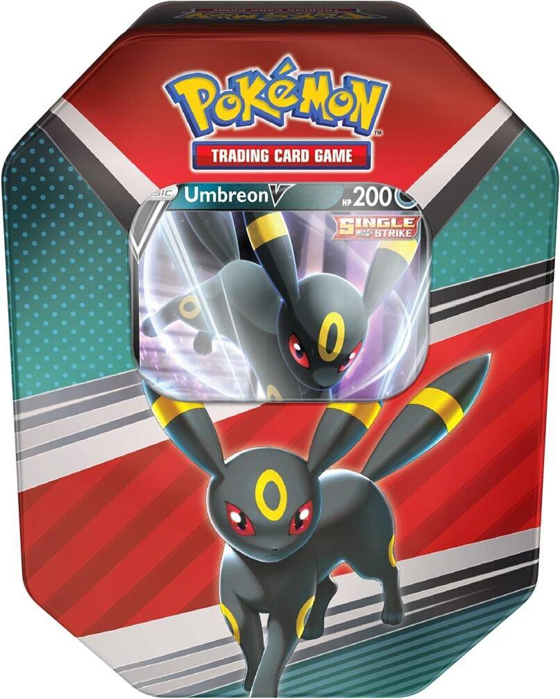 Lockett Labs Pokemon V Heroes Tin featuring Umbreon V, showcasing a vibrant design with Umbreon and the Pokemon Trading Card 