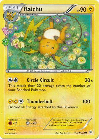 Raichu card from Lockett Labs, featuring HP 90, Circle Circuit attack, and Thunderbolt attack. Colorful Pokémon design.