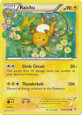 Raichu card from Lockett Labs, featuring HP 90, Circle Circuit attack, and Thunderbolt attack. Colorful Pokémon design.